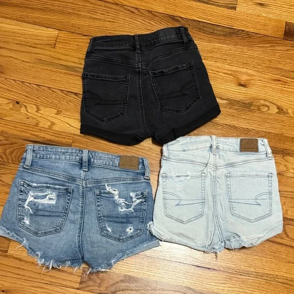 American Eagle Outfitters Black and Light Blue Distressed Jean Shorts Trio - Picture 2 of 2